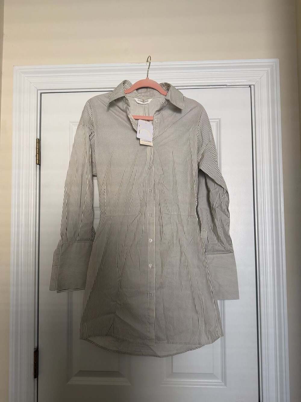 Commense Striped Button Down Mini Dress Size S White Black Cotton